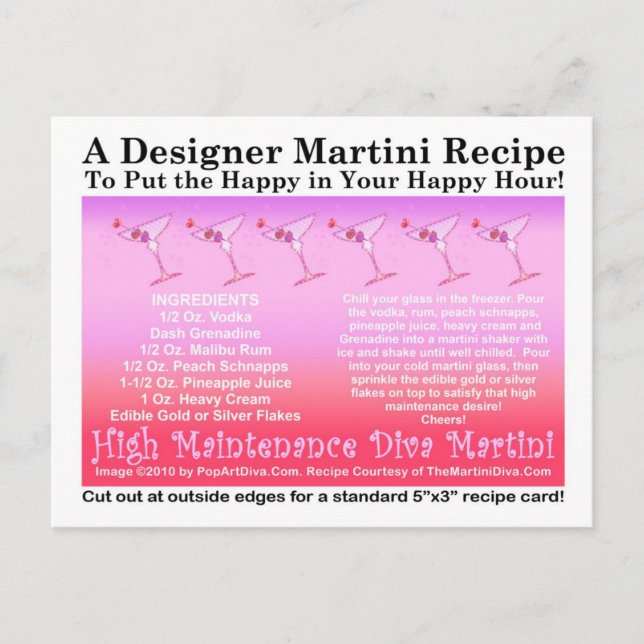 High Maintenance Diva Pink Martini Recipe Postcard (Front)