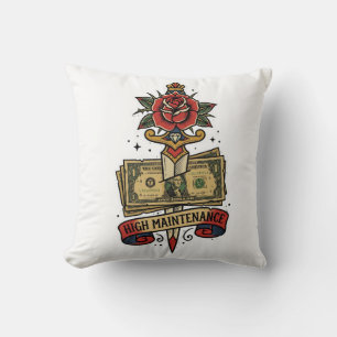 High Maintenance Money Dagger Rose Tattoo Flash B Throw Pillow