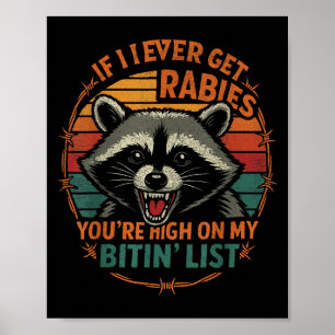 High On My Biting List Rabid Raccoon Retro Meme Fu Poster