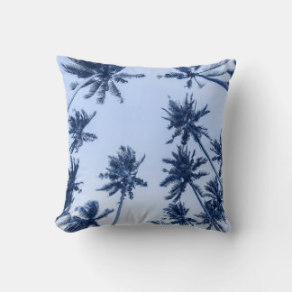 High palm trees, clear blue sky. throw pillow
