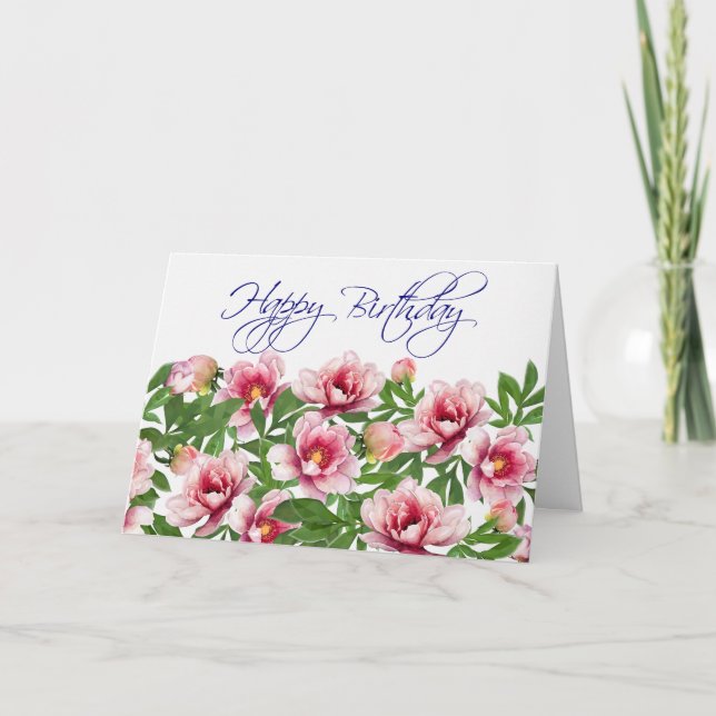 High-Poly Peony Birthday Card (Front)