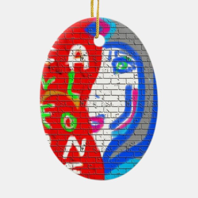 High Priestess Face Never Alone Graffiti Art Ceramic Ornament (Back)