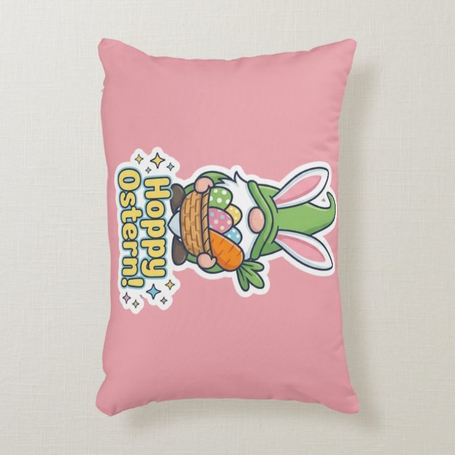High-quality "Hoppy Easter" gnome illustration Accent Pillow (Front(Vertical))