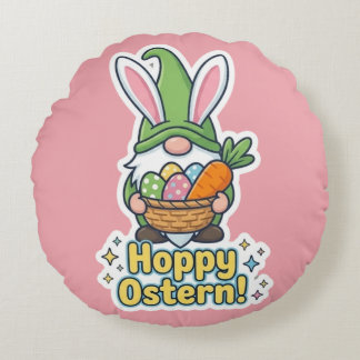 High-quality "Hoppy Easter" gnome illustration Round Pillow