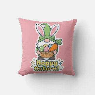 High-quality "Hoppy Easter" gnome illustration Throw Pillow