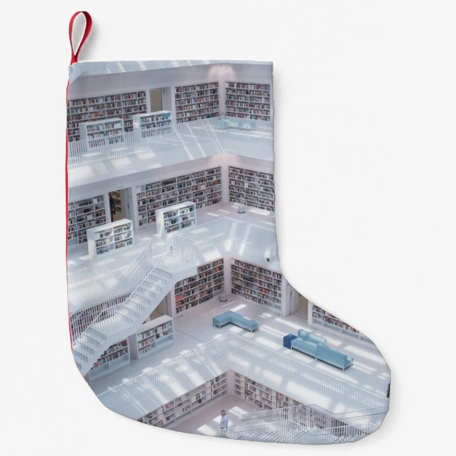 HIGH-RAISE PHOTOGRAPHY OF LIBRARY SMALL CHRISTMAS STOCKING (Front)