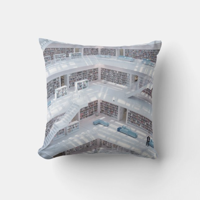 HIGH-RAISE PHOTOGRAPHY OF LIBRARY THROW PILLOW (Front)