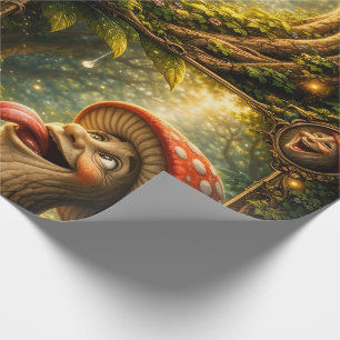 High resolution, whimsical, magic mushroom and tal wrapping paper