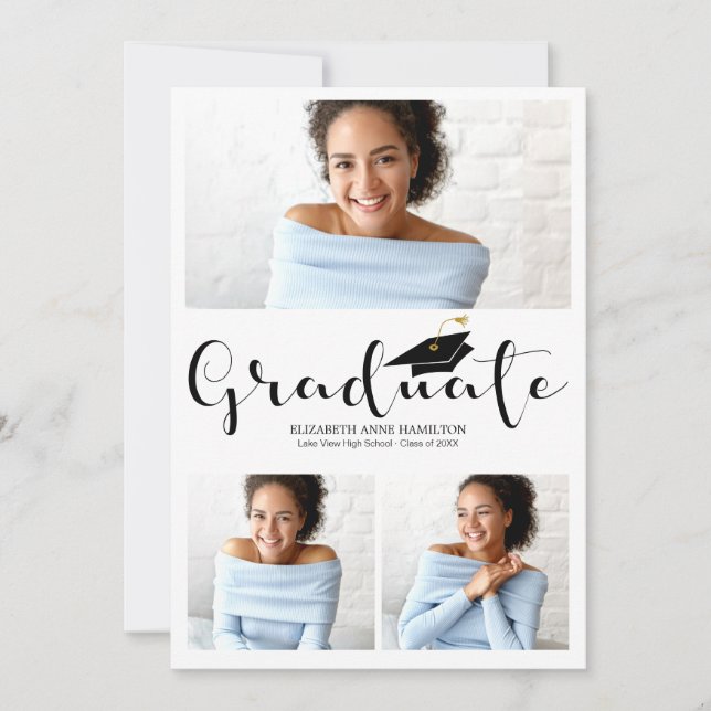 High School  3 Photo Graduation Announcement (Front)