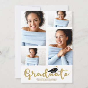 High School 4 Photo Gold Glitter Grad Announcement