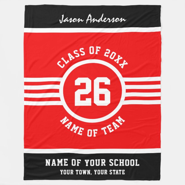 High School Athlete Red and Black Custom Colours Fleece Blanket (Front)