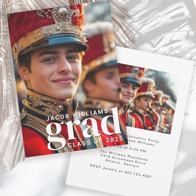 High School Band Modern 2 Photo Graduation Party Invitation (Creator Uploaded)