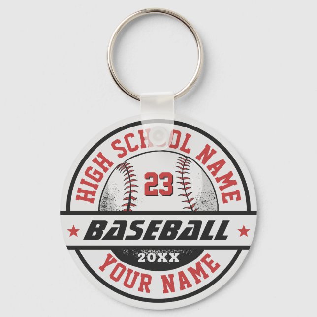 High School Baseball Player Personalized Sports Keychain (Front)