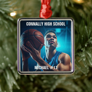 High School Basketball Player Photo Christmas Metal Ornament
