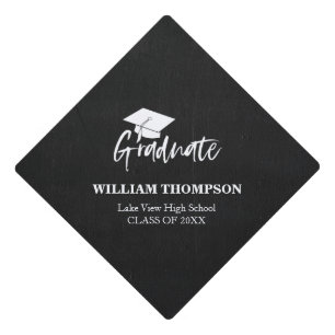 High School Chalk Black & White Grad Party Graduation Cap Topper