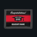 High School class graduation gift wallet<br><div class="desc">Class of High School graduation gift wallet with velcro. Custom design with personalized name and tassel cap logo. Add your own congratulations message and year. Useful keepsake present for graduating senior, college grad or university student. Change quantity to get the cheap bulk discount price. Black and red template example. Colour...</div>