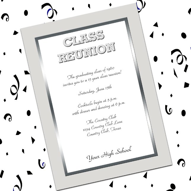 High School Class Reunion in Silver and White Invitation (Creator Uploaded)