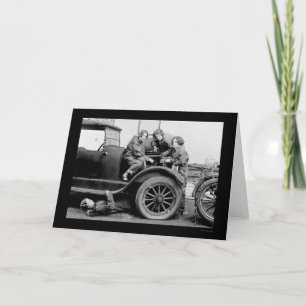 High School Girl Auto Mechanics 1927 Card