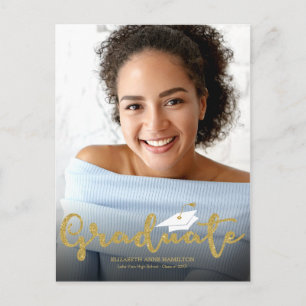 High School Gold Glitter Grad Announcement Postcard
