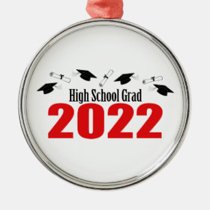 High School Grad 2022 Caps And Diplomas (Red) Metal Ornament