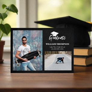 High School Grad Announcement 2 Photo Chalk Black