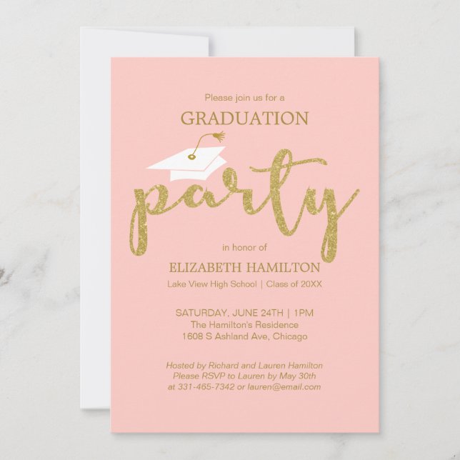 High School Grad Party Gold Glitter Invitations (Front)