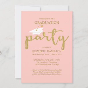 High School Grad Party Gold Glitter Invitations