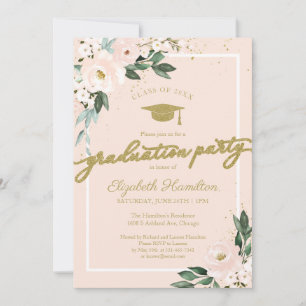 High School Grad Party Pink Blush Floral Invitation