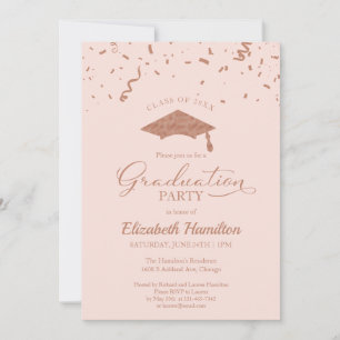 High School Grad Party Rose Gold Confetti Pink Invitation