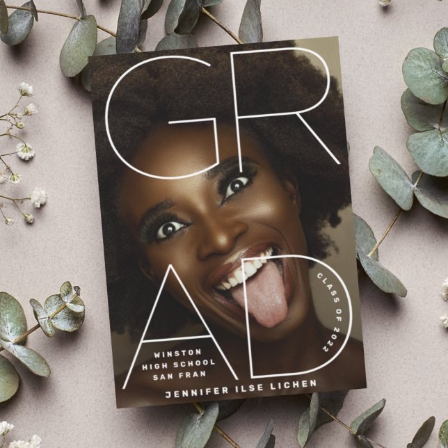 HIGH SCHOOL GRAD | White Modern Photo text script Announcement (Creator Uploaded)