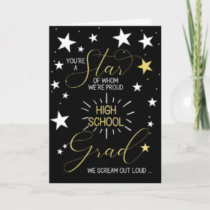 High School Graduate Black Gold Stars Typography Card