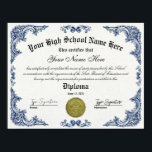High School graduate Diploma, GED certificate  Poster<br><div class="desc">Celebrate academic accomplishments with our Custom Classic Vintage High School Diploma with imitation of golden seal and handwritten signatures. Blue framed border diploma with authentic and unique look to showcase your accomplishment. Tailored for graduates, this certificate adds a touch of prestige to the graduation ceremony. Easily personalize it with the...</div>