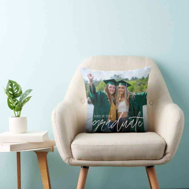 High School Graduation 2 Photo Graduate Keepsake Throw Pillow (Chair)