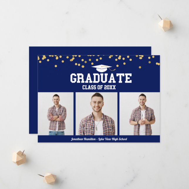 High School Graduation Announcement 3 Photo Cards (Front/Back In Situ)