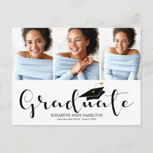High School Graduation Announcement 3 Photo Postcard