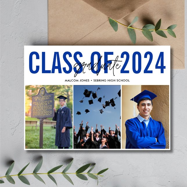 High School Graduation Blue Photo Collage  Announcement (High School Graduation Blue Photo Collage Announcement)