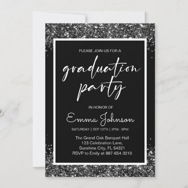 High School Graduation Class of 2025,black grd Invitation (Front)