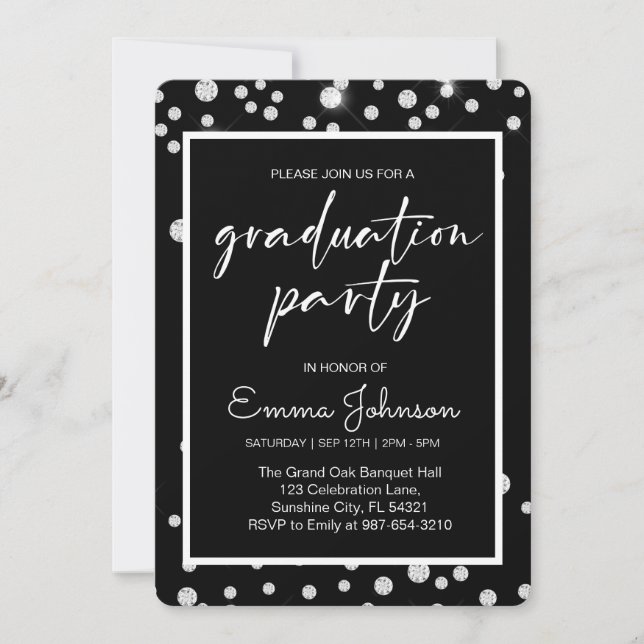 High School Graduation Class of 2025,black grd Invitation (Front)