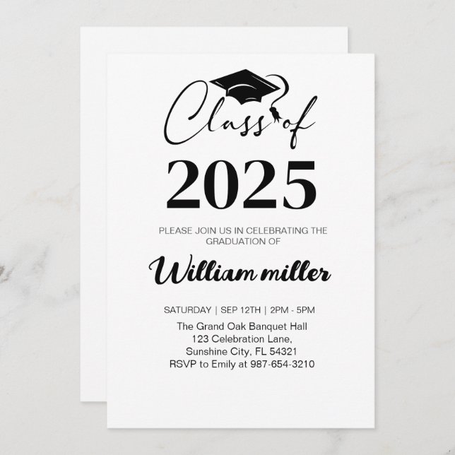 High School Graduation Class of 2025,Minimal grad Invitation (Front/Back)