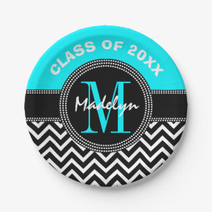 High School Graduation Monogram Chevron Paper Plate