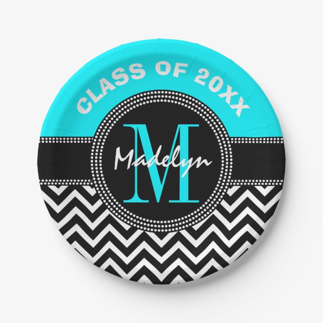 High School Graduation Monogram Chevron Paper Plate (Front)
