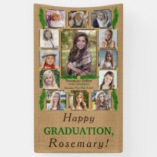 High School Graduation Party Photo Collage Rustic Banner