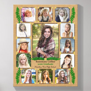High School Graduation Photo Collage Burlap Fern Canvas Photo Tile