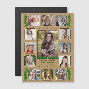 High School Graduation Photo Collage   Burlap Fern Magnetic Invitation