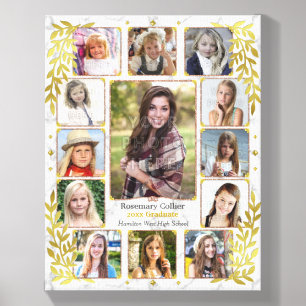 High School Graduation Photo Collage Marble Gold Canvas Photo Tile
