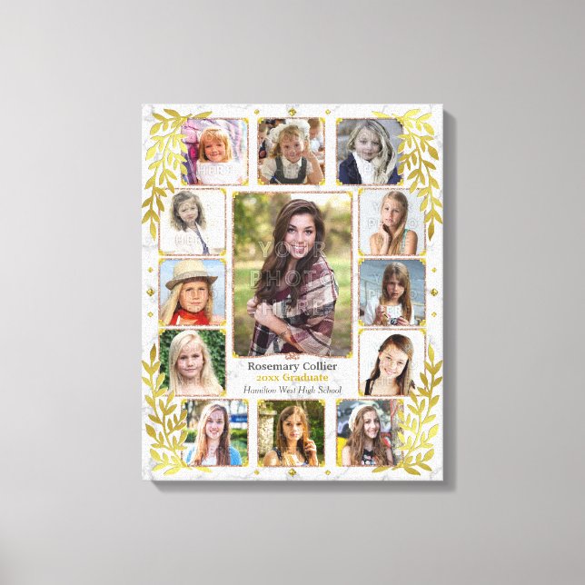 High School Graduation Photo Collage | Marble Gold Canvas Print (Front)