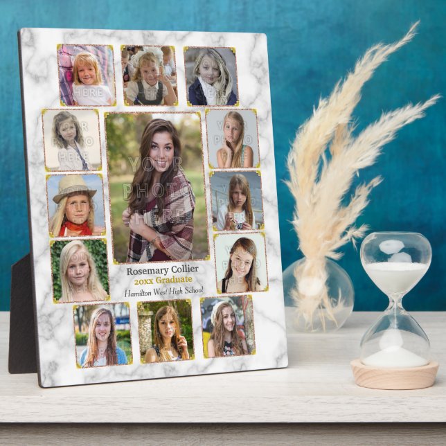 High School Graduation Photo Collage White Marble Plaque (Side)