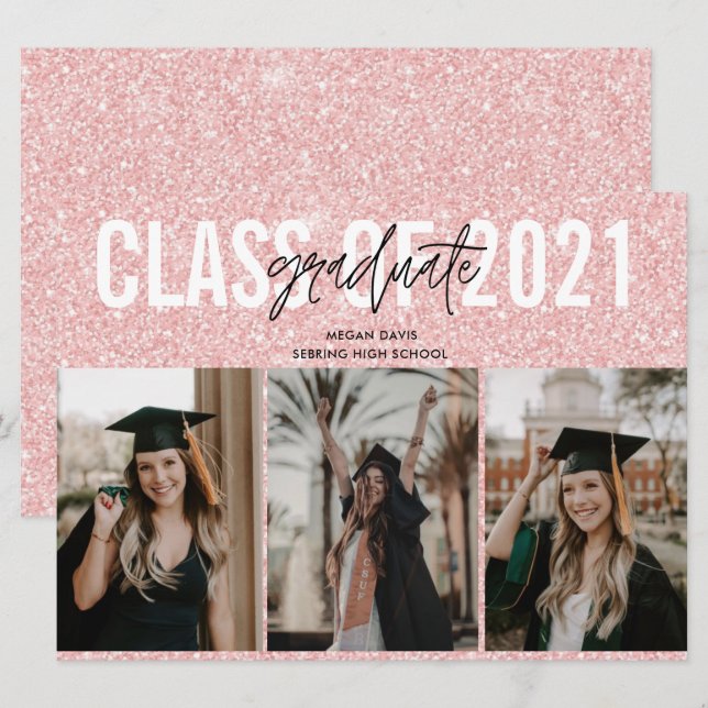 High School Graduation Pink Three Photo (Front/Back)