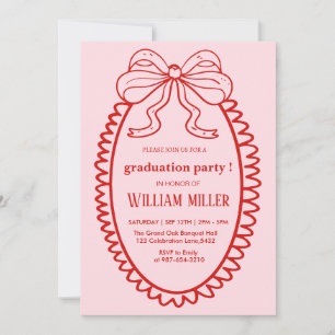 High School Hand Drawn Illustrated Pink & Red Grad Invitation