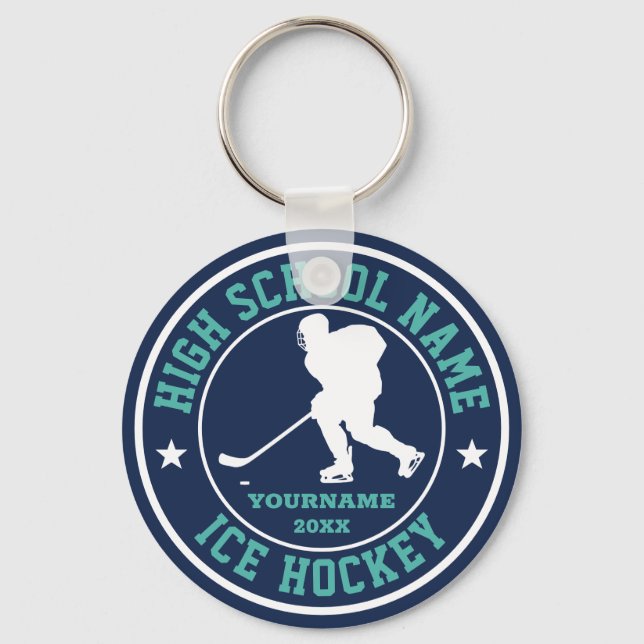 High School Ice Hockey Team Custom Colour Sports Keychain (Front)